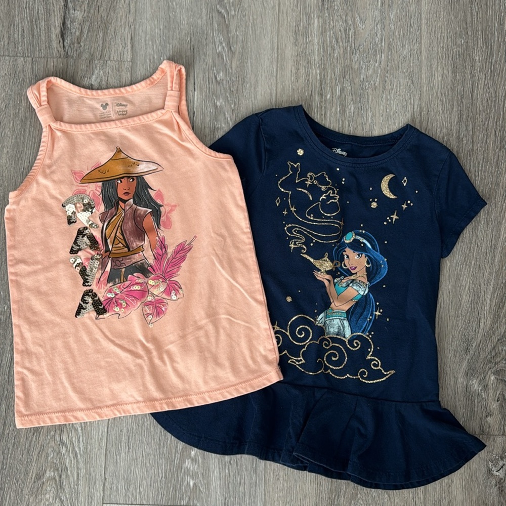 Disney Jumping Beans Raya Pink Tank Top &Jasmine from Aladdin Blue TShirt Size 5